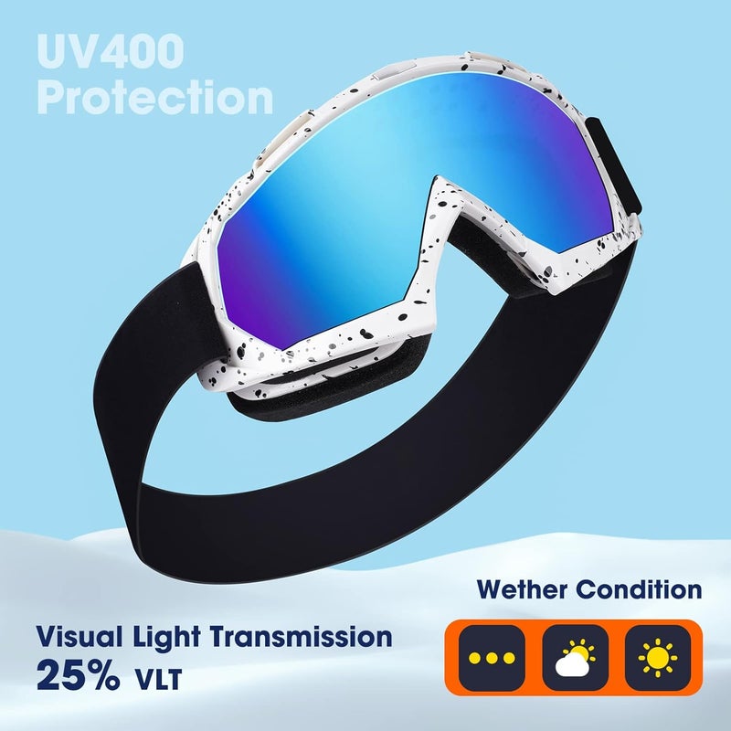 Braylin Adult Ski Goggles, 2-Pack Snowboard Goggles for Youth, Teens, Men & Women, Wide View Snowmobile Goggles - Image 5